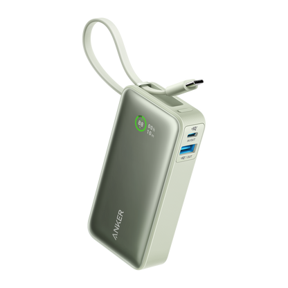 Anker Nano 30W power bank with built-in USB-C cable, portable charging device for smartphones and devices.