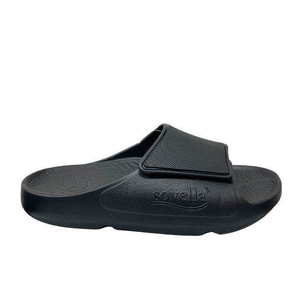 Men's Sovella Active Recovery Sandals by Lucky Feet Shoes, black PF Velcro slide with cushioned sole for comfort and support.