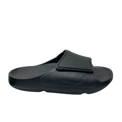 Men's Sovella Active Recovery Sandals by Lucky Feet Shoes, black PF Velcro slide with cushioned sole for comfort and support.