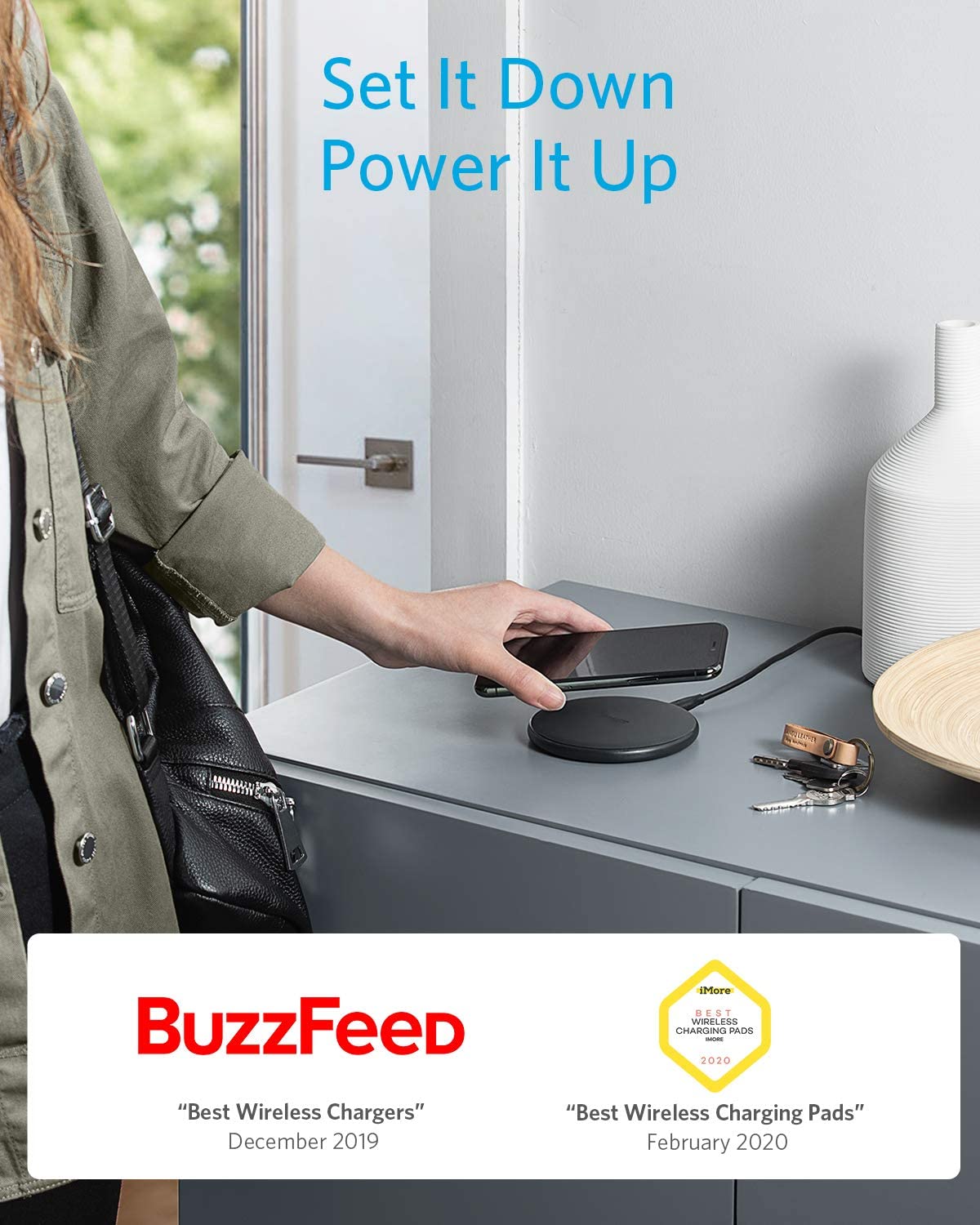 Anker 313 wireless charging pad with smooth surface, designed for fast wireless charging of compatible smartphones.