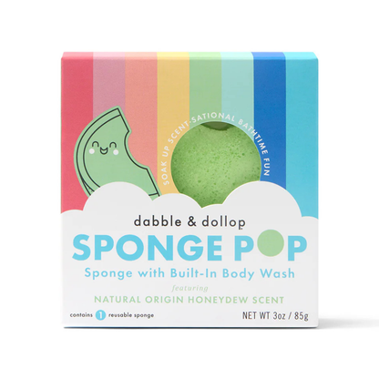Honeydew Sponge Pop™ Kids Buffer by Spongellé with green honeydew-shaped body wash infused buffer and colorful accents.