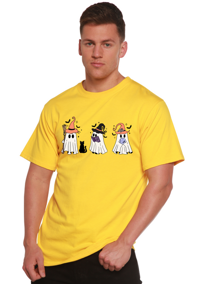 Spun Bamboo Halloween Boo men's short sleeve graphic T-shirt with spooky Halloween print on organic cotton and bamboo viscose fabric.