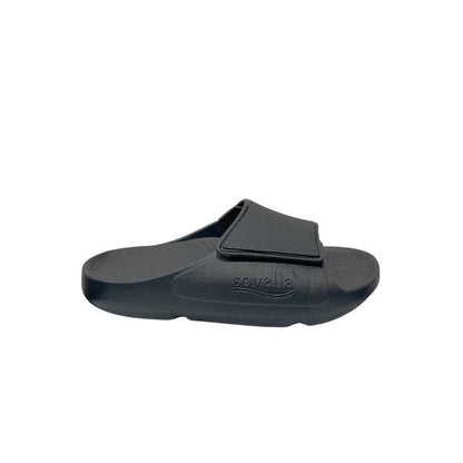 Lucky Feet Shoes Sovella Active Recovery Sandals for Men, dark grey slide with velcro straps, designed for comfort and recovery.