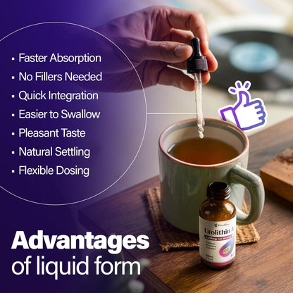 Urolithin A Supplement 2800 mg Liquid Drops | with Trans-Resveratrol, Collagen Peptides, Pomegranate Extract, Hyaluronic Acid, Vitamin E & C