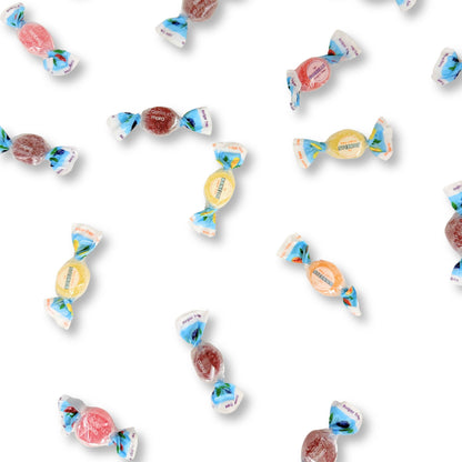 Assorted fruit-flavored Bonelle fruit jelly candies from Candy In Bulk in a clear bulk bag, showcasing colorful, sugar-free gummy candies.