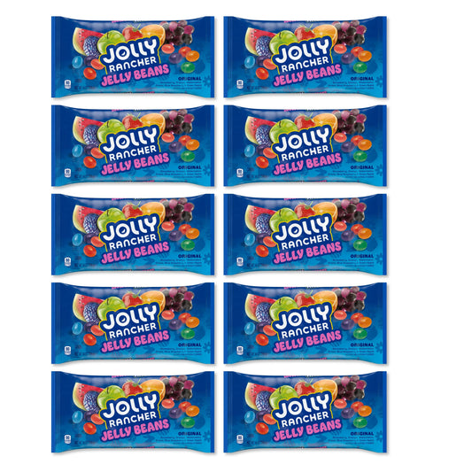 Assorted Jolly Rancher Jelly Beans candy in a 14 oz bag by Candy In Bulk, colorful jelly beans in a clear bag.