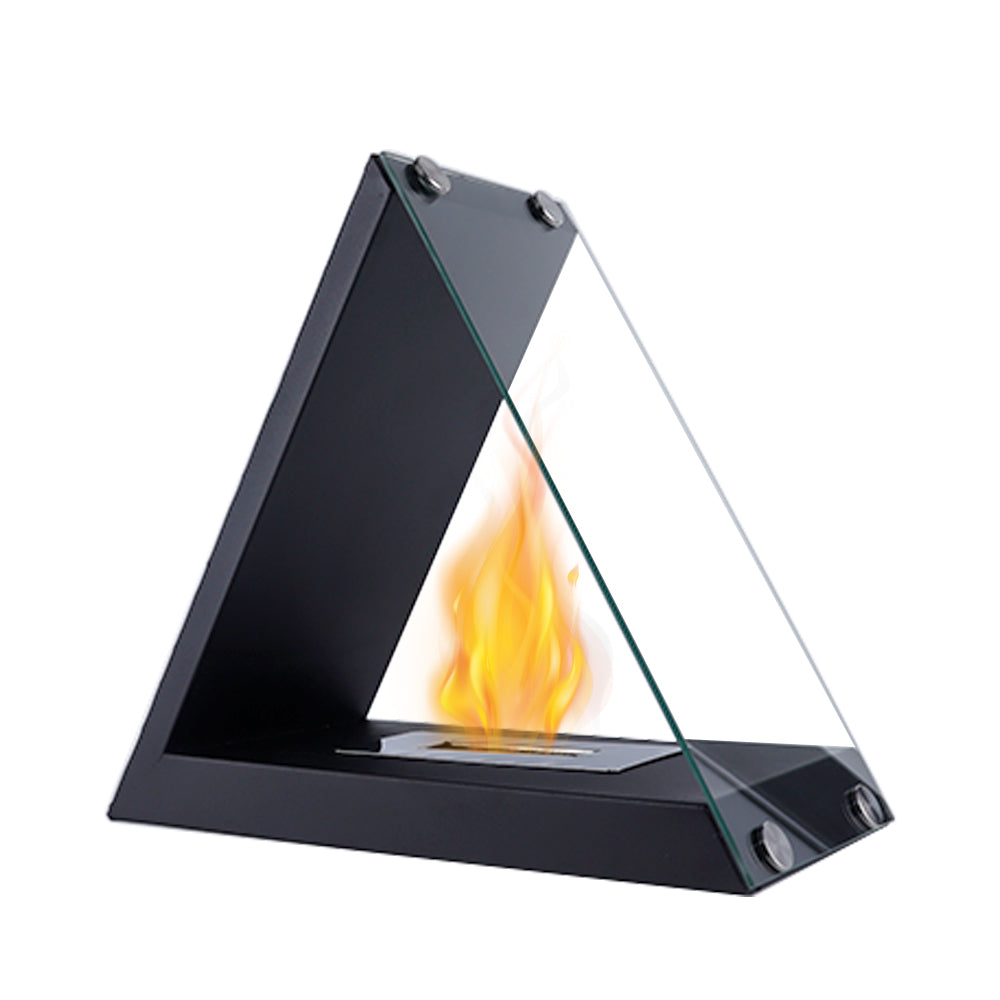 Glass tabletop fireplace by JHY DESIGN featuring gel and ethanol fuel options with a sleek, modern design and visible flame display.