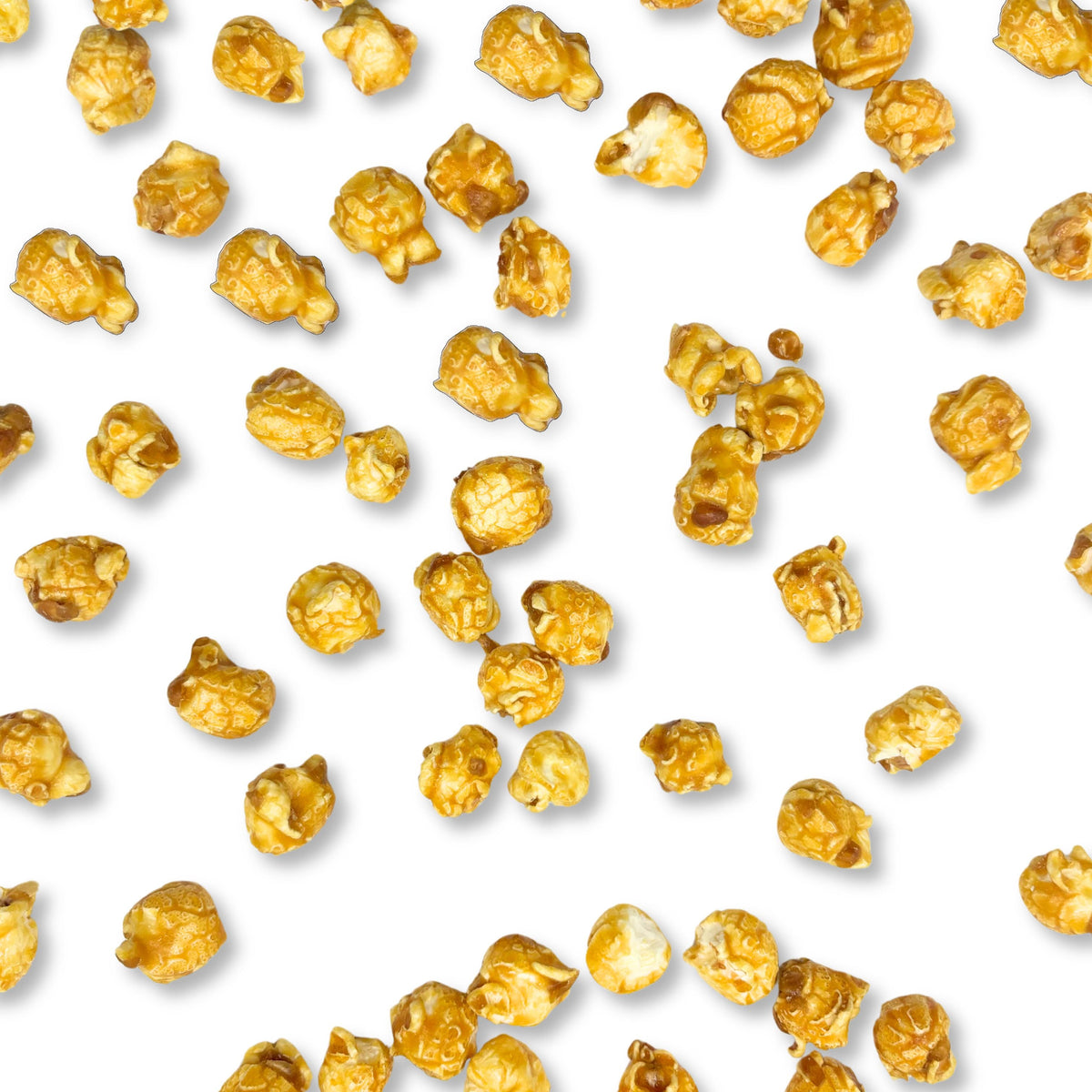 Caramel coated popcorn snack in a large bulk bag from Candy In Bulk, showing golden caramel-covered popcorn pieces.