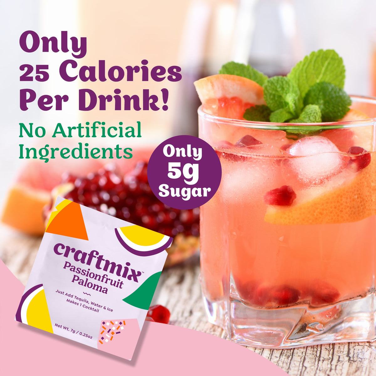 Craftmix Passionfruit Paloma cocktail mix 12-pack, featuring vibrant bottles, ideal for refreshing summer drinks.