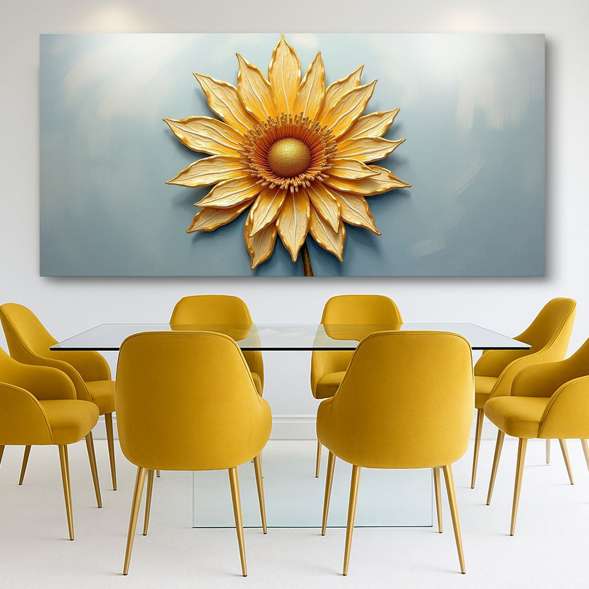 Golden dandelion minimalist abstract canvas wall art by Tailored Canvases, featuring a golden dandelion design on a neutral background.
