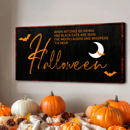 Halloween wall sign canvas featuring witches design from Tailored Canvases, ideal for spooky seasonal decor.