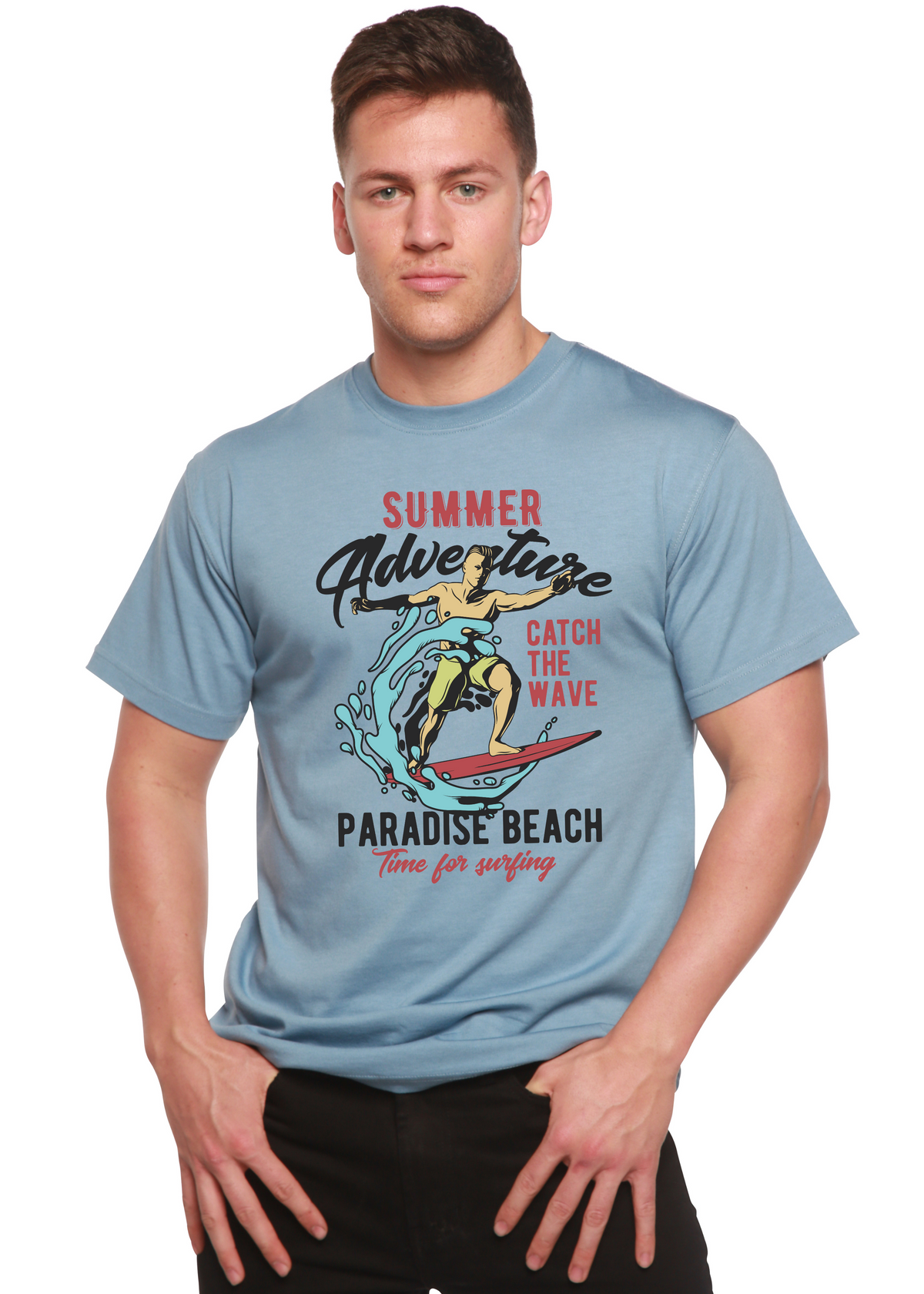 Spun Bamboo men's graphic T-shirt in bamboo viscose and organic cotton with wave print design, short sleeve and casual fit.