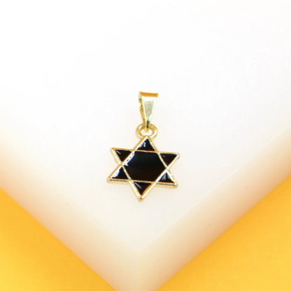 18K gold filled black enamel Star of David pendant by MIA Jewelry, showcasing a detailed six-pointed star design.