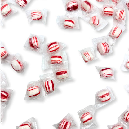 Two individually wrapped Peppermint Twist Hard Candies from Candy In Bulk in a bulk value bag.