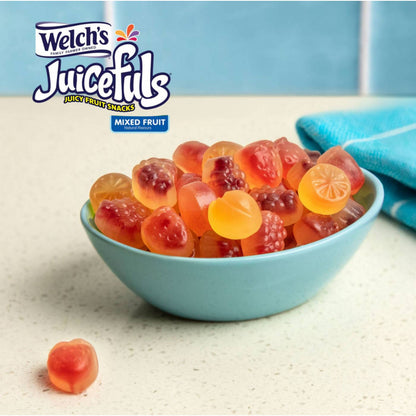 Welch's Juicefuls Fruit Snacks gummy candies in mixed fruit flavor, 1 oz pack, colorful and chewy fruit-flavored treats.