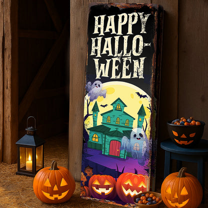 Halloween welcome sign canvas by Tailored Canvases featuring festive Halloween-themed design for holiday decor.
