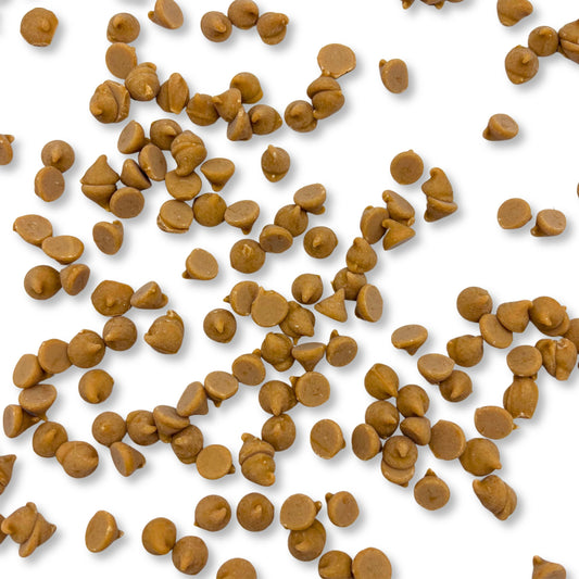 Chocolate baking chips from Candy In Bulk, peanut butter flavor, shown in a bulk value bag on a white background.