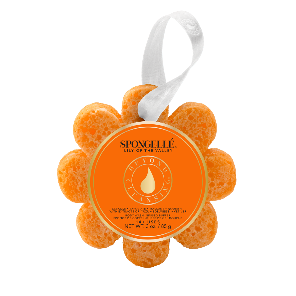 Spongellé Wild Flower Assorted Pack body wash infused buffer with colorful floral design and textured surface for gentle cleansing.