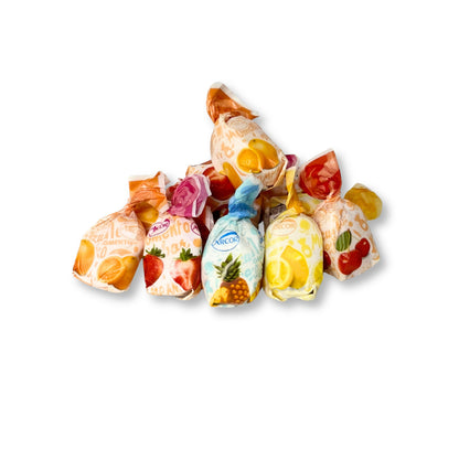 Assorted fruit-filled hard candies from Candy In Bulk in a large value bag, colorful and shiny, perfect for snacking or gifting.