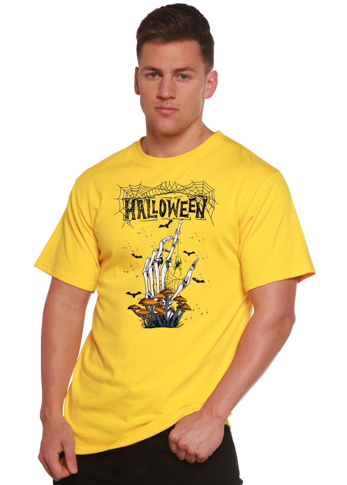 Men's printed Halloween graphic T-shirt by Spun Bamboo, short sleeve with bamboo viscose and organic cotton fabric.