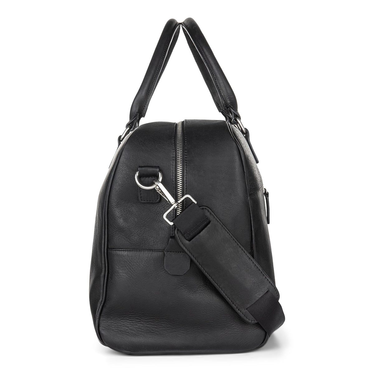 Black Colombia duffle bag by Bugatti Collections with sturdy handles and spacious main compartment, side view.