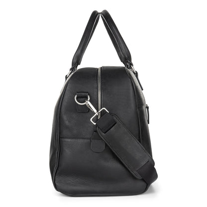 Black Colombia duffle bag by Bugatti Collections with sturdy handles and spacious main compartment, side view.