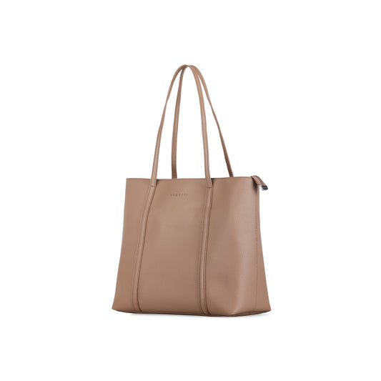 Taupe Bugatti Travel Pure Business Tote Bag shown from an angled side view, featuring sleek design and structured handles.
