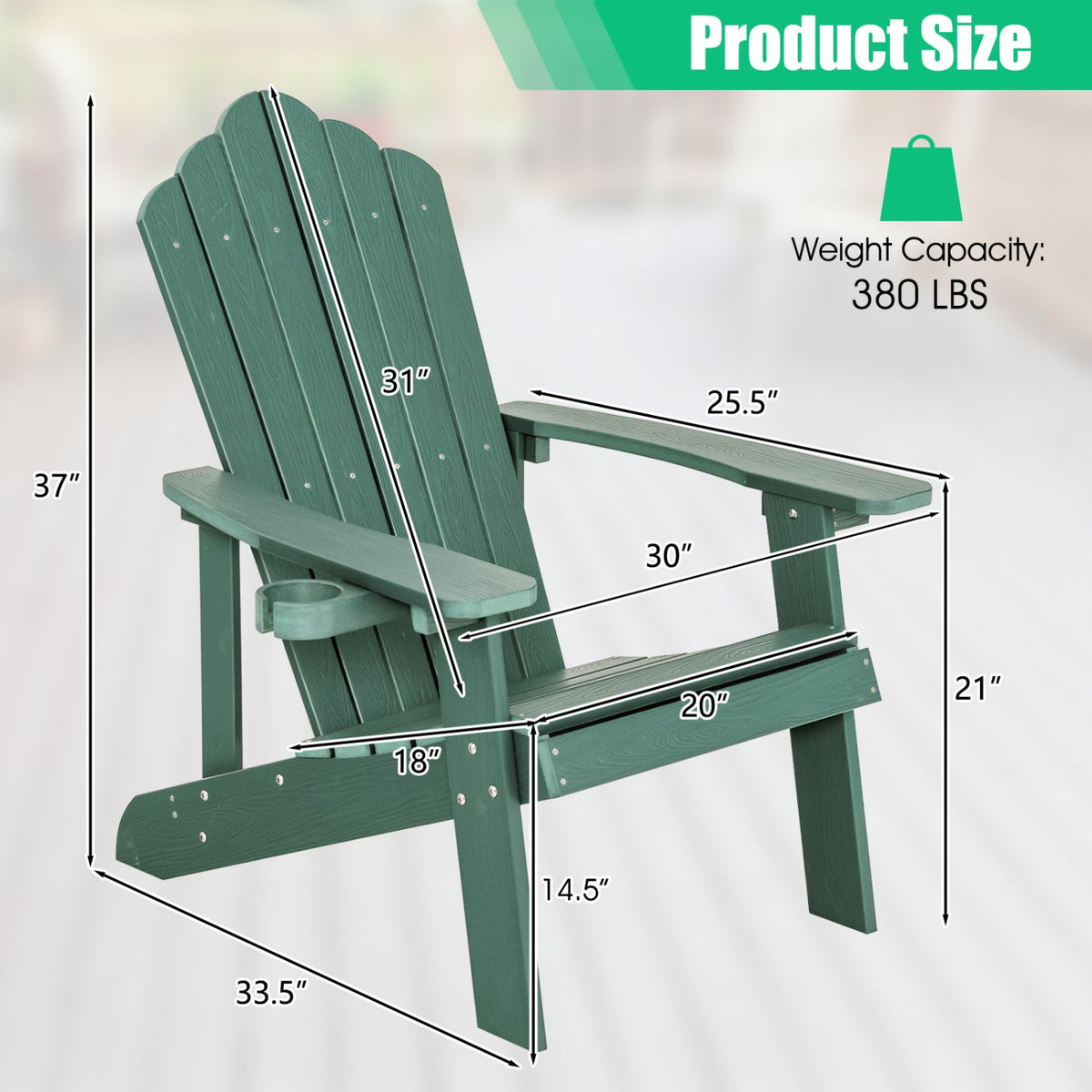 Pair of GBruno Store Adirondack chairs, adult and kids size, outdoor patio set with comfy wooden seats and armrests.