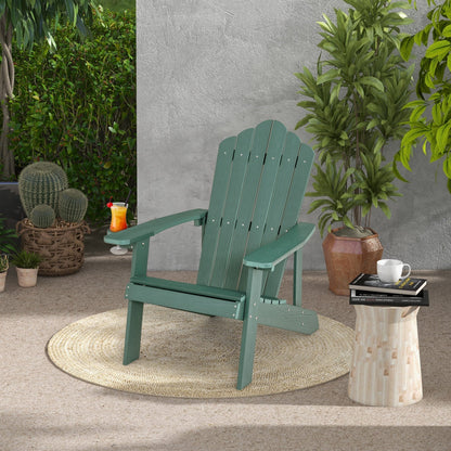 Pair of GBruno Store Adirondack chairs, adult and kids size, outdoor patio set with wooden textures and comfortable design.