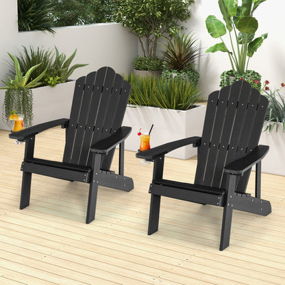 Pair of GBruno Store Adirondack chairs, adult and kids size, outdoor patio set with blue painted wood chairs.