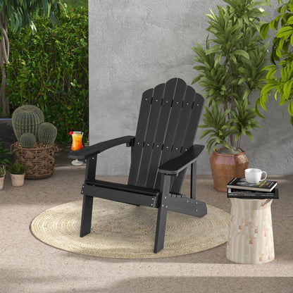 Pair of GBruno Store Adirondack chairs, adult and kids size, outdoor patio set with comfortable wooden seating.