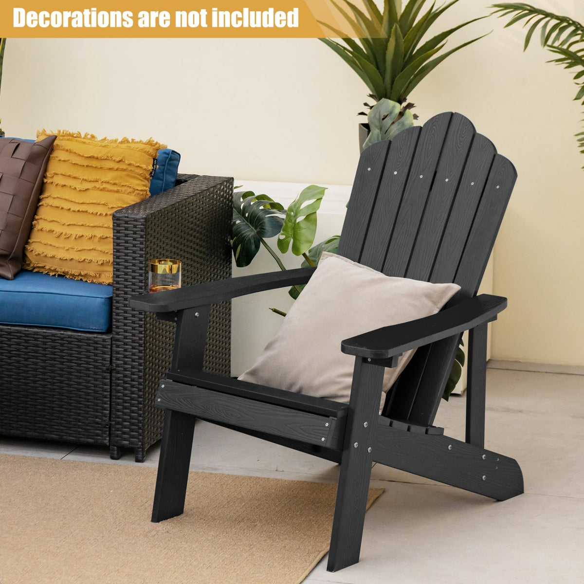 Pair of GBruno Store Adirondack chairs for adults and kids, outdoor patio set with wide armrests and slatted wooden design.