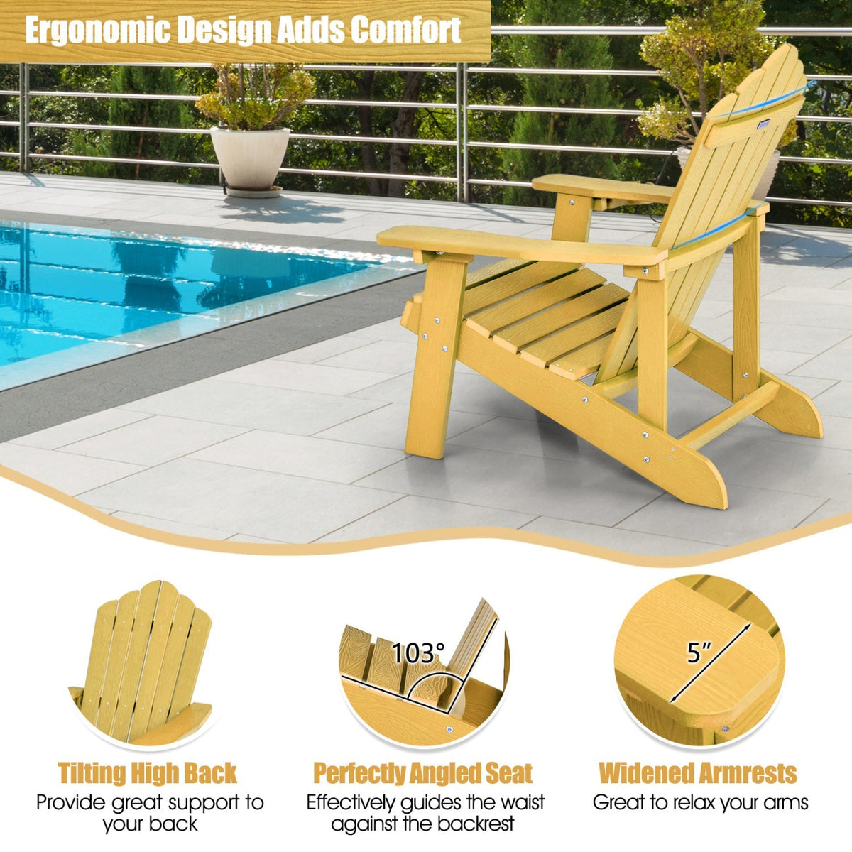 GBruno Store Adirondack chair set with adult and kids chairs, wooden outdoor patio furniture for relaxing in the yard.