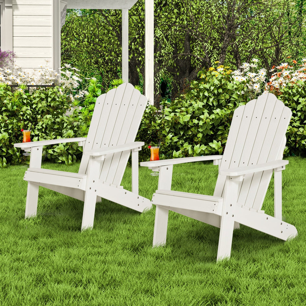 Pair of GBruno Store Adirondack chairs for adults and kids, outdoor patio set with blue and white finish, suitable for garden seating.