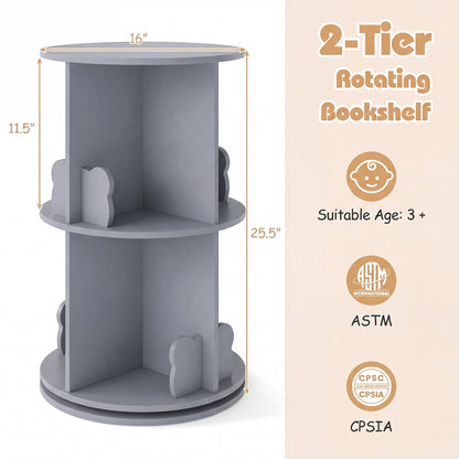 Kids GBruno Store 2-tier rotating bookshelf with bear baffles, freestanding kids bookshelf for organizing books and toys.