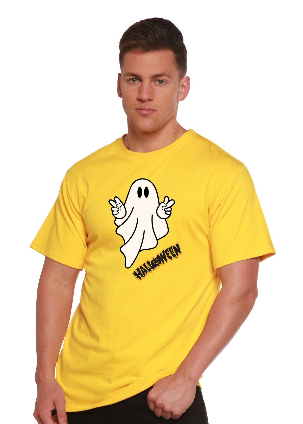 Unisex Halloween ghost graphic T-shirt by Spun Bamboo, short sleeve shirt made from bamboo viscose and organic cotton.