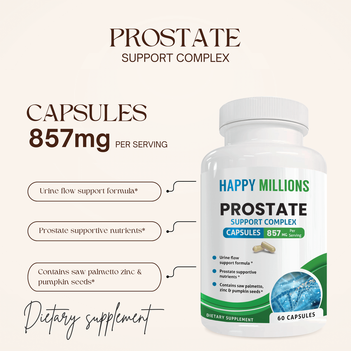 Happy Millions JointSpark and Prostate Support supplement bottle with capsules, designed to promote joint and prostate health.