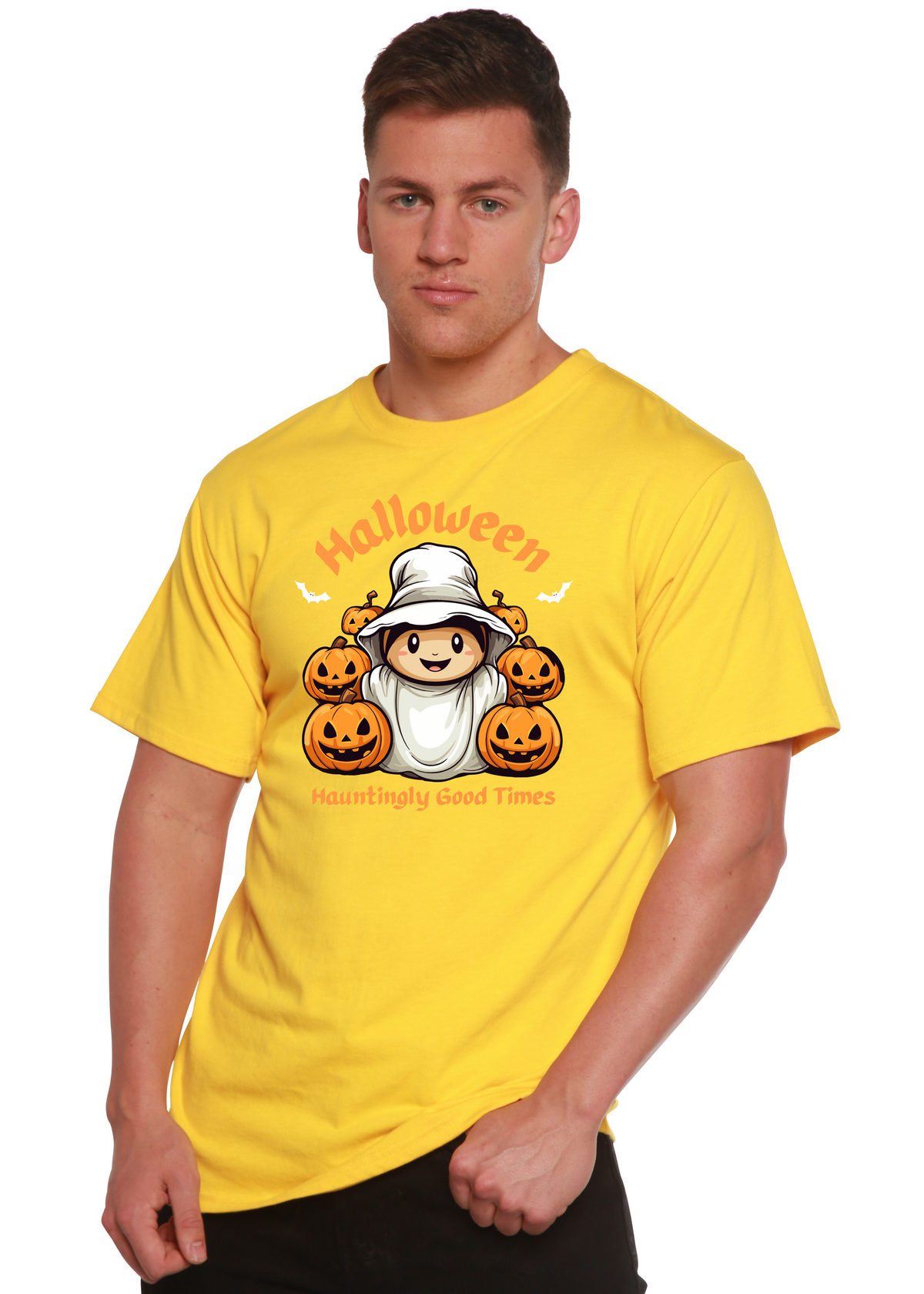 Men's Halloween T-shirt by Spun Bamboo, short sleeve graphic tee with hauntingly good design in bamboo viscose and organic cotton.
