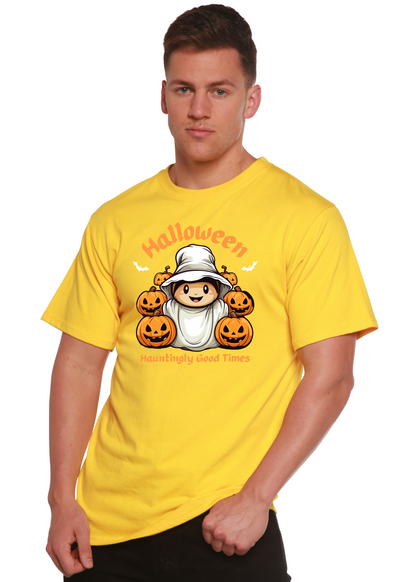 Men's Halloween T-shirt by Spun Bamboo, short sleeve graphic tee with hauntingly good design in bamboo viscose and organic cotton.