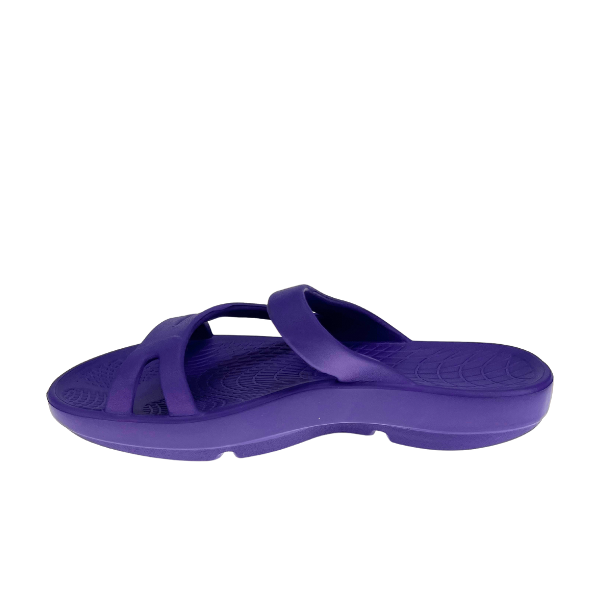Purple Sovella Active Recovery Sandals for women from Lucky Feet Shoes, featuring cushioned slip-on design for comfort and support.