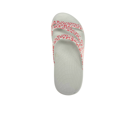 Lucky Feet Shoes Sovella Active Recovery Women's PF Slide Sandals in pink and leopard print, featuring comfortable W RECOVERY design.