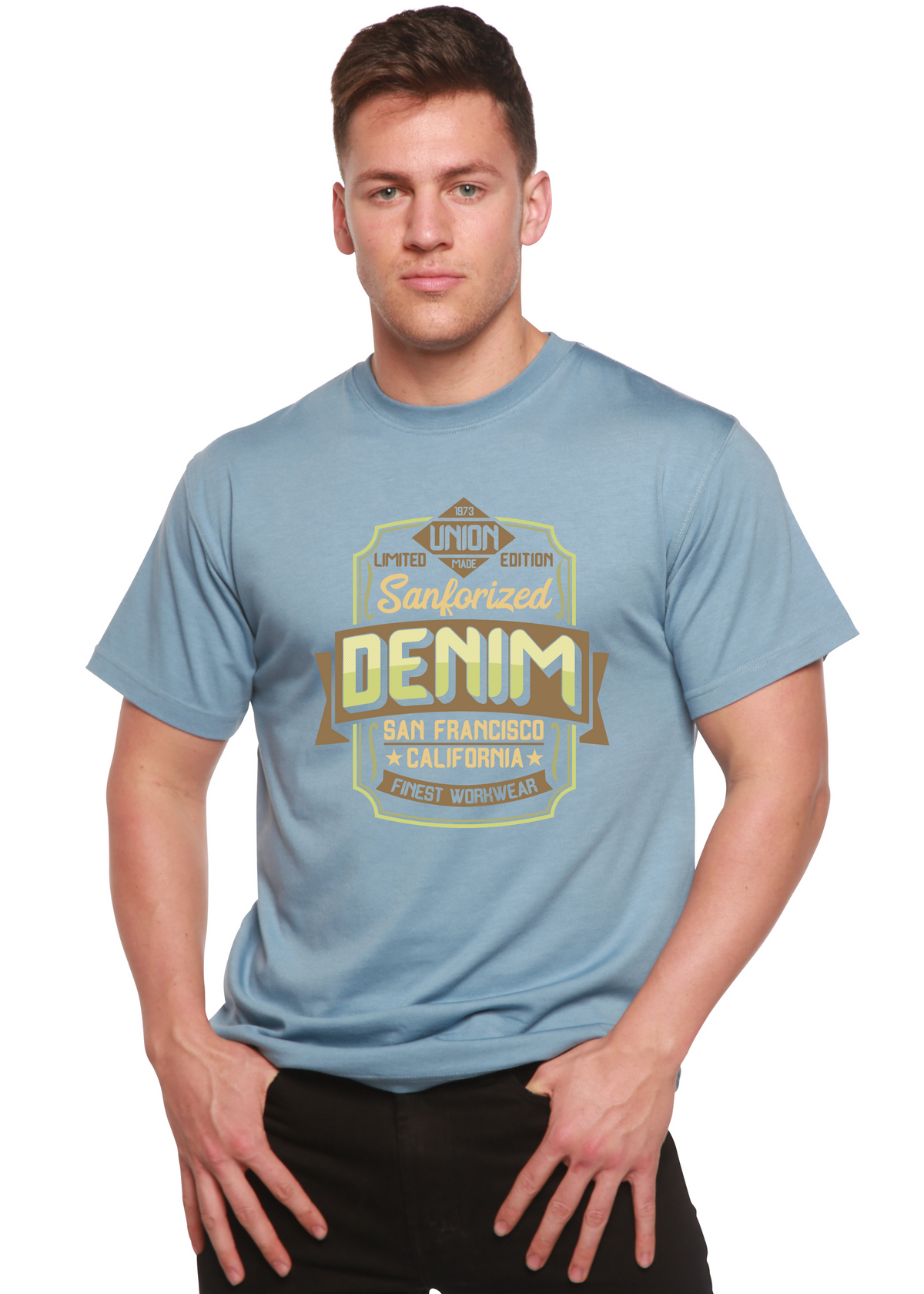 Spun Bamboo men's printed short sleeve T-shirt made of bamboo viscose and organic cotton, featuring a graphic design.