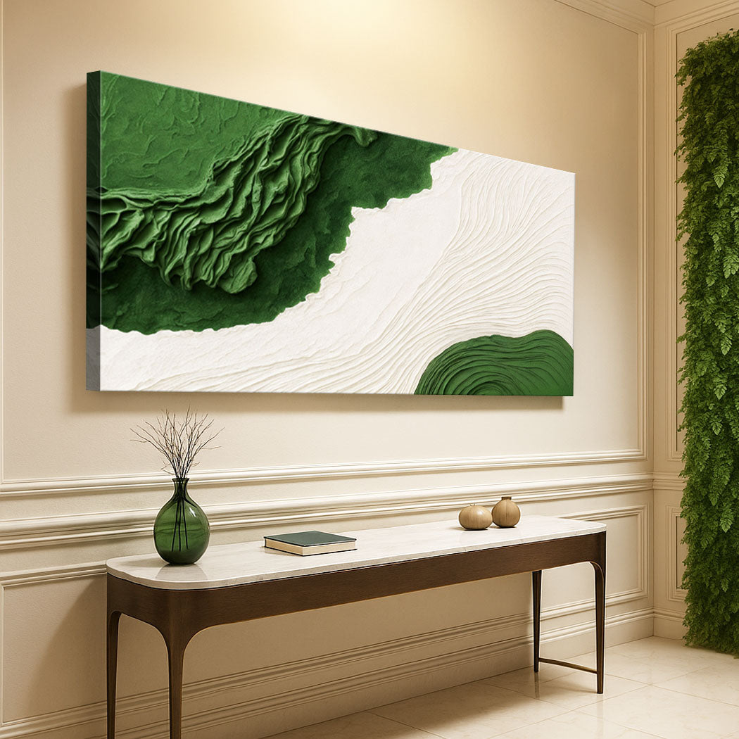Green Rivers Abstract Wall Art IX on canvas by Tailored Canvases, featuring vibrant green and blue abstract river scene.