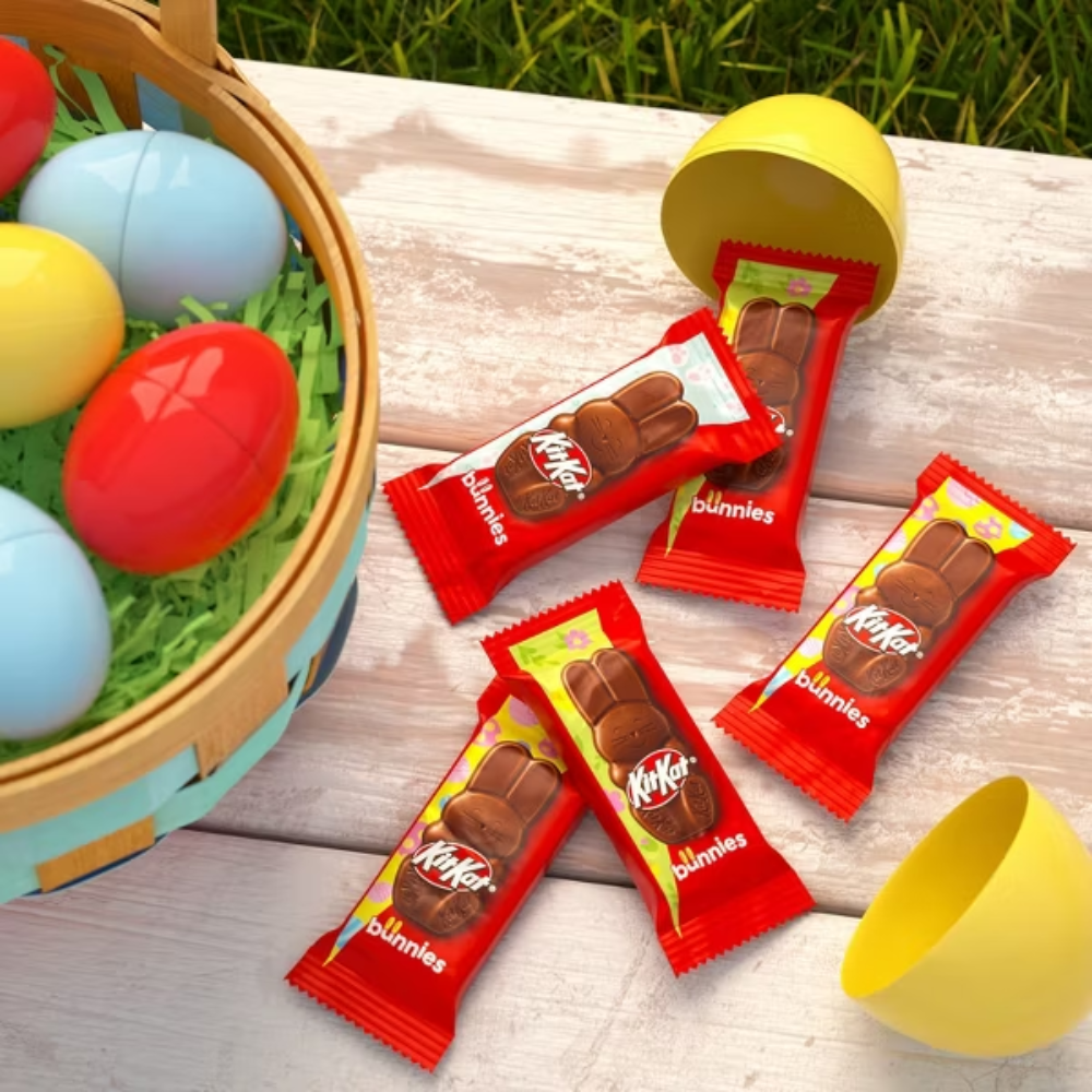 Two KitKat Bunnies Crisp Wafer chocolates in milk chocolate, from Candy In Bulk, displayed in a bulk Easter value bag.