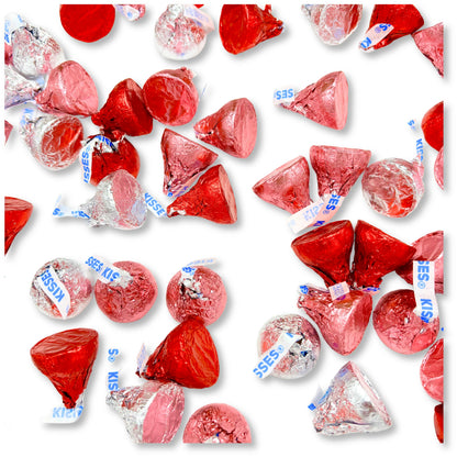 Hershey’s Kisses Milk Chocolate Valentine’s Edition in a bulk candy bag, showing shiny silver foil-wrapped chocolates from Candy In Bulk