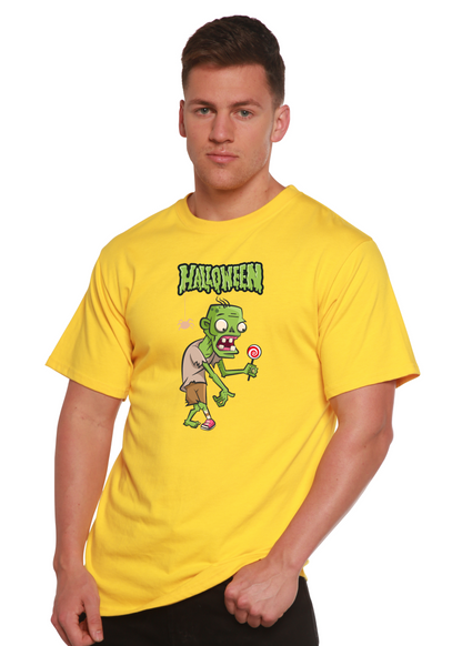 Green monster Halloween T-shirt for men by Spun Bamboo, short sleeve graphic tee made from bamboo viscose and organic cotton.