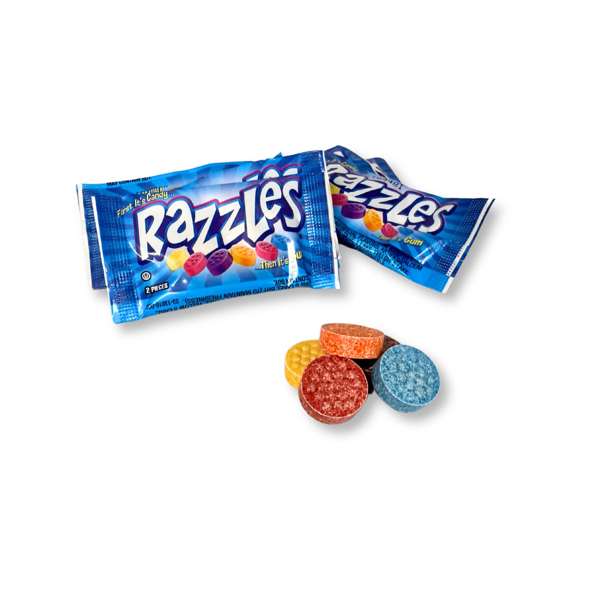 Assorted fruit-flavored Razzles Original candy gum from Candy In Bulk in a large bulk bag.