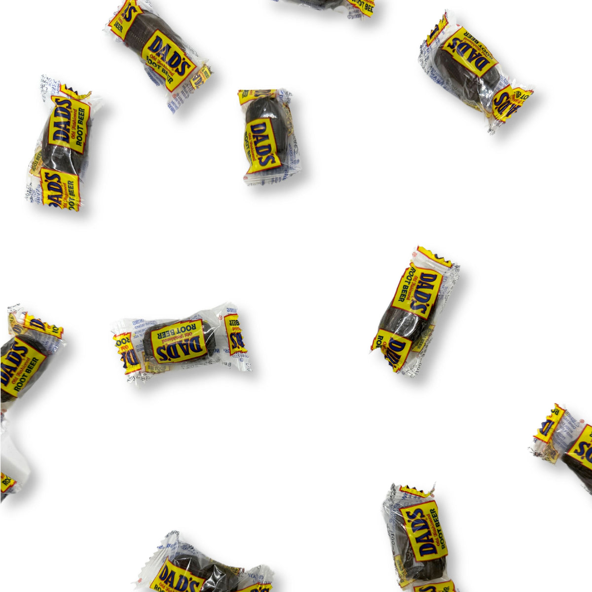 Two individually wrapped Dad’s Root Beer Barrels hard candies from Candy In Bulk in a bulk value bag.
