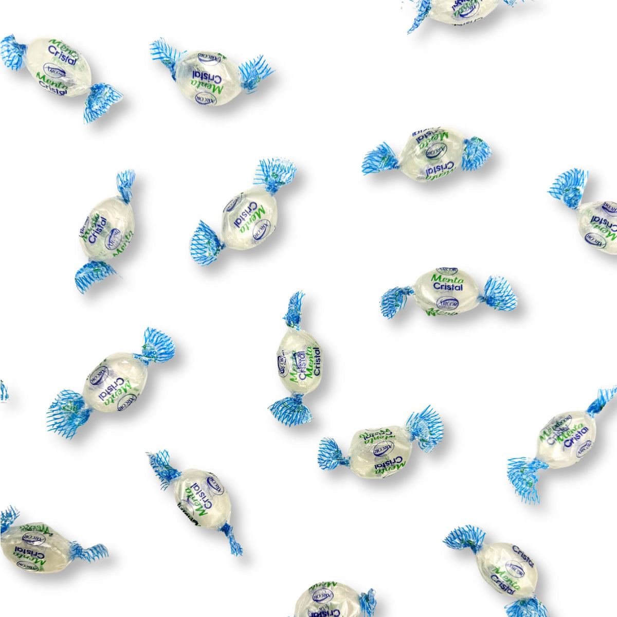 Two bags of Arcor Cristal Mint Hard Candy by Candy In Bulk with clear mint candies inside, in a bulk value bag.