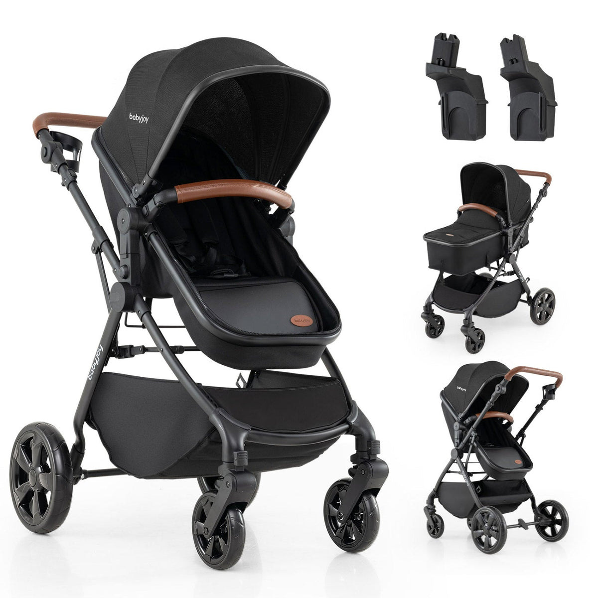 GBruno Store 2-in-1 convertible baby stroller with car seat adapters, featuring adjustable handle and secure seating.